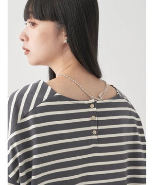 earth music&ecology バック釦ボーダーチュニック Charcoal Gray