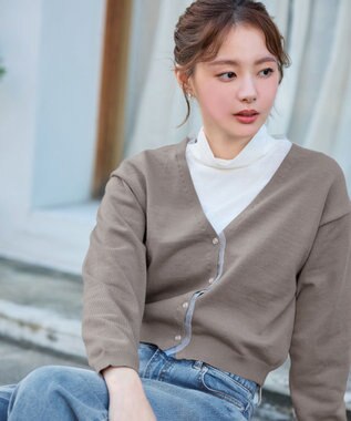 Tiaclasse 【洗える】オーガンジーラインカーディガン ベージュ