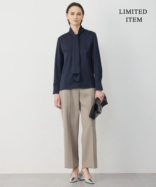 ICB 【WEB限定】 ドレープサテン ボウタイブラウス ネイビー系