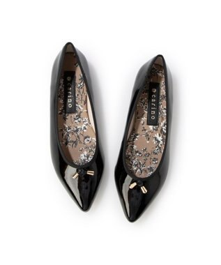 MODE ET JACOMO <carino>【レイン対応】中敷きデザインバレエシューズ ブラックエナメル