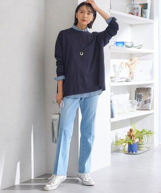 23区 L 【洗える】プレミアムビオコットン ビッグシルエット ニット ネイビー系