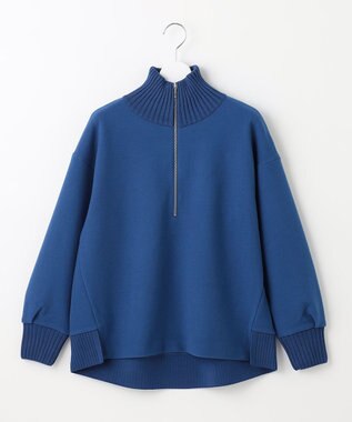 J.PRESS LADIES L ニードルパンチ ハーフジップ カットソー ブルー系