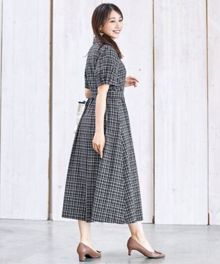 Tiaclasse 【洗える】開襟シャツワンピース ブラックチェック