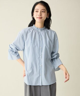 ANY L エニィファンクションハイネックブラウス ブルーストライプ