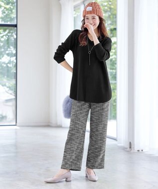 Tiaclasse ラメツイードワイドストレートパンツ オフブラック