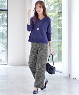 Tiaclasse ラメツイードワイドストレートパンツ オフブラック