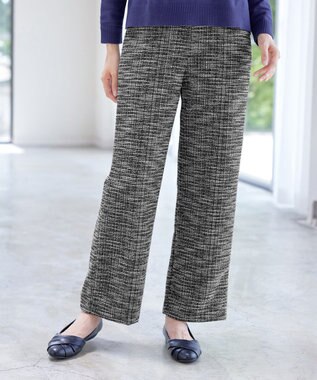 Tiaclasse ラメツイードワイドストレートパンツ オフブラック