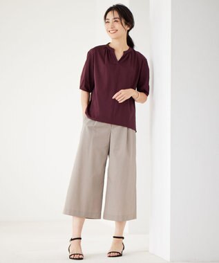 J.PRESS LADIES S 【洗える】ソフトシャンブレー ワイド パンツ モカ系