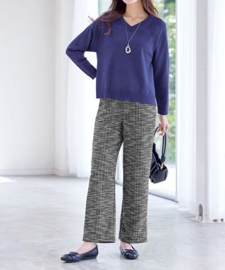 Tiaclasse ラメツイードワイドストレートパンツ オフブラック