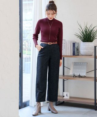 Tiaclasse ラメツイードワイドストレートパンツ ネイビー