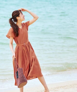 Tiaclasse 【洗える】大人上品なシアータックワンピース オレンジ