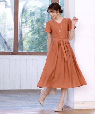 Tiaclasse 【洗える】大人上品なシアータックワンピース オレンジ