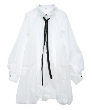 Green Parks ボウタイリボン付裾バルーンシャツワンピースⅡ Off White