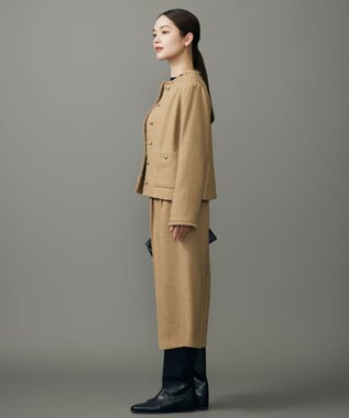 自由区 L 【17号サイズまで展開・SHIHOさん着用】ブライトリングツイード2タッククロップド パンツ ベージュ