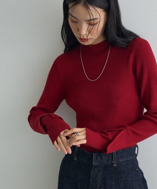 Green Parks ダブルカフスモックネック配色ニット