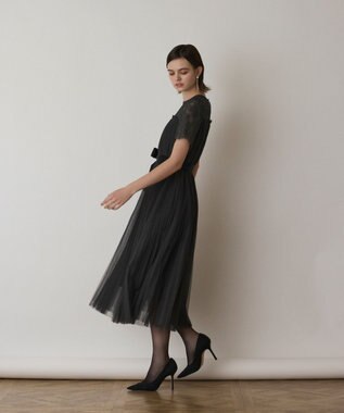 GRACE CONTINENTAL チュールプリーツドレス グレー