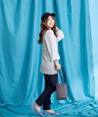 Tiaclasse L 【新色追加・洗える】シアーチェック柄ニットチュニック グレー