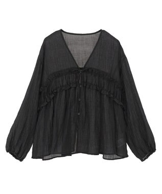 Green Parks Ｖネックフリルシアープリーツブラウス Black