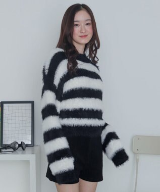 WEGO シャギーニットプルオーバー ホワイトボーダー