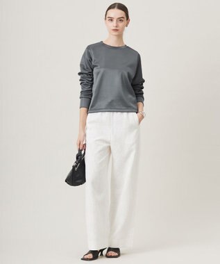 ICB L 【洗える】サテンボンディング クルーネックプルオーバー チャコール系