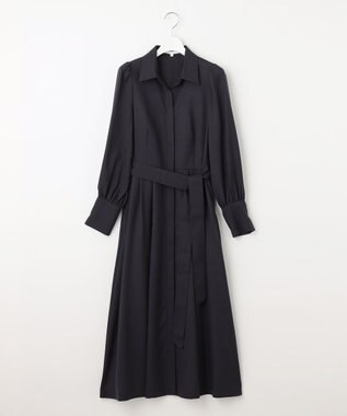 自由区 【洗える】ボリュームスリーブシャツ ドレス ネイビー系
