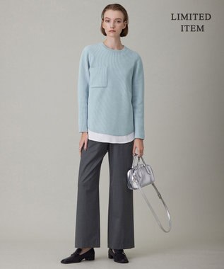 ICB 【WEB限定・洗える】ウールポリエステル クルーネックプルオーバー ライトブルー系