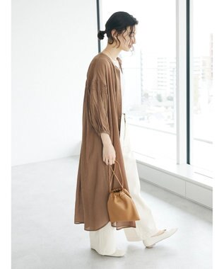 CRAFT STANDARD BOUTIQUE ウ゛ィンテージボイル袖シャーリングワンピース Brown