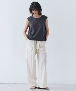 BEIGE， 【洗える】IXIA / コットンノースリーブドロストトップス Slate