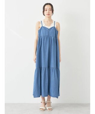 earth music&ecology デニムバックレースアップワンピース Light Indigo