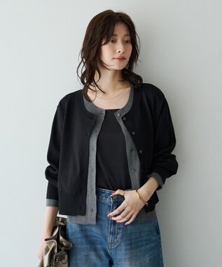 YECCA VECCA 2wayレイヤードクルーネックカーディガン Black