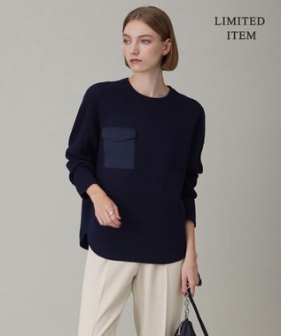 ICB 【WEB限定・洗える】ウールポリエステル クルーネックプルオーバー ネイビー系