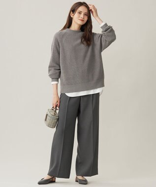 自由区 【洗える】ツイステッドダブルクロスワイドストレート パンツ グレー