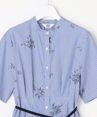 J.PRESS LADIES 【一枚で着映え】ストライプ×フラワープリント ワンピース ネイビーストライプ系