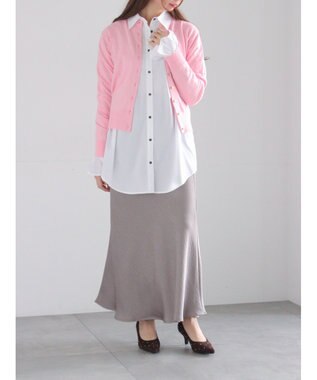 Te chichi メタルスクエア釦クルーネックカーディガン ピンク