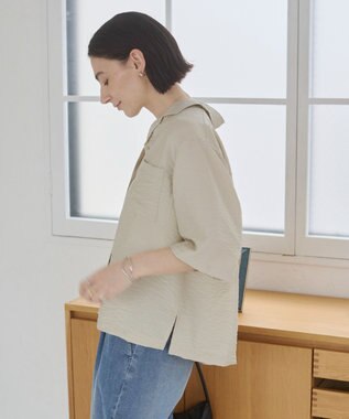 WEGO 【ANGIE VINTAGE】接触冷感開襟シャツ ホワイトアイボリー