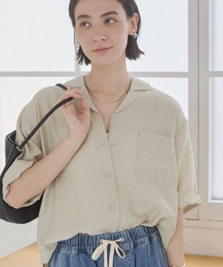 WEGO 【ANGIE VINTAGE】接触冷感開襟シャツ ホワイトアイボリー