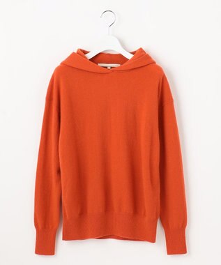 自由区 【洗える】ピュアカシミヤミルド フーディーニット オレンジ系