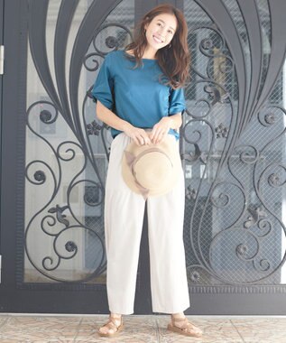 ANY 【接触冷感】シルケットスムース タックスリーブトップス ブルー