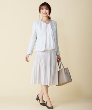 J.PRESS LADIES ファンシーツイード ノーカラー ジャケット ライトグレー系1