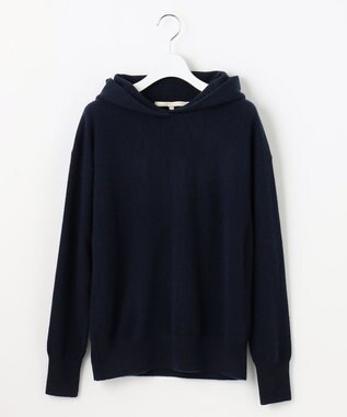 自由区 【洗える】ピュアカシミヤミルド フーディーニット ネイビー系