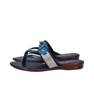 INTER-CHAUSSURES 【ITALIAN SHOEMAKERS】ビジューベルトフラワートングサンダル ネイビー