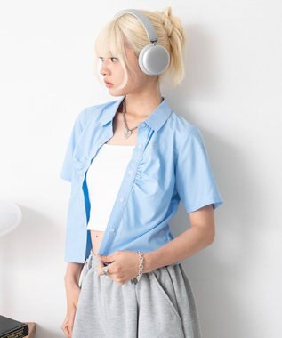 WEGO コンパクトギャザーシャツ サックス