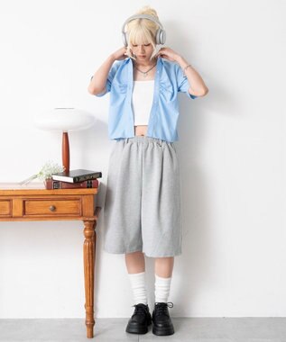 WEGO コンパクトギャザーシャツ サックス