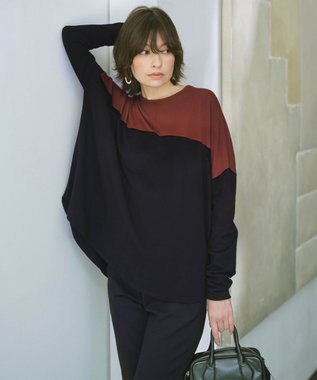 ICB 【洗える】ヴィスコースワイド プルオーバー マホガニー×ブラック系