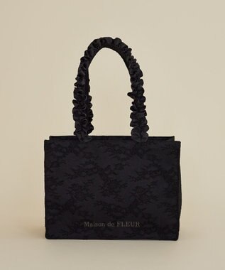 Maison de FLEUR レースフリルハンドルスクエアトートMバッグ Black