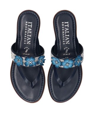 INTER-CHAUSSURES 【ITALIAN SHOEMAKERS】ビジューベルトフラワートングサンダル ネイビー