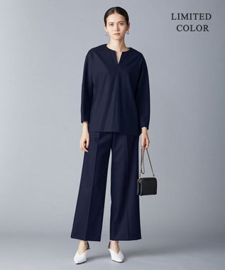 ICB 【洗える・WEB限定カラーあり】 ウールミルドサキソニー キーネックブラウス ネイビー系［WEB限定］