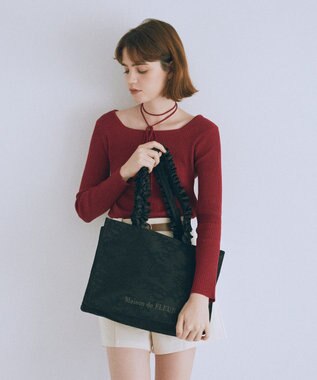 Maison de FLEUR レースフリルハンドルスクエアトートMバッグ Black