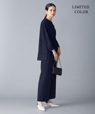 ICB 【洗える・WEB限定カラーあり】 ウールミルドサキソニー キーネックブラウス ネイビー系［WEB限定］