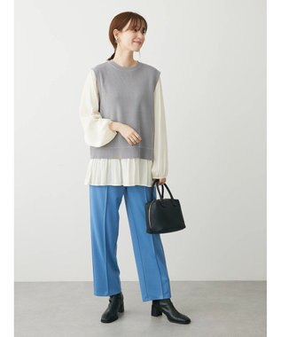 Green Parks とろみ布帛ドッキングニットチュニック Light Gray